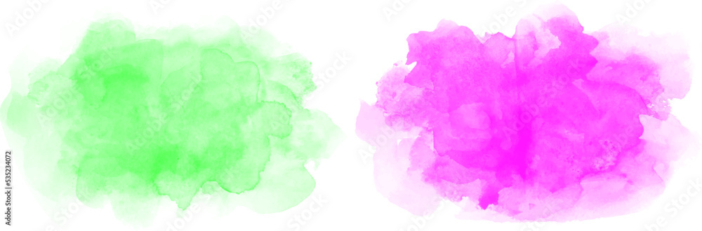 Watercolor vector art background. Pink and green stains paint for cards, flyer, poster, banner and cover design. Bright colors for backdrop. Brush strokes painted watercolour vector texture for design