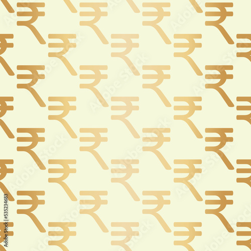 Indian rupee symbol vector pattern seamless background. Gold foil effect backdrop with tossed currency icons. Finance repeat. Graphic resource. Golden all over print for money,business, economy