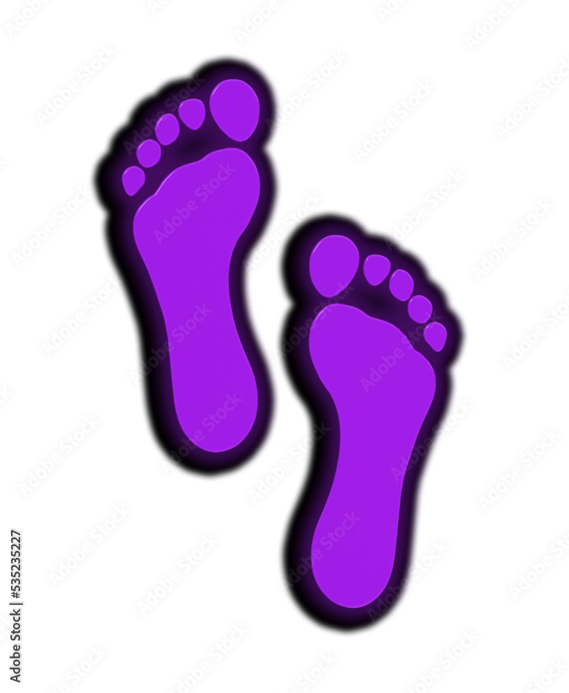 two purple glass bare traces. bare trail close-up. isolated footprint. 3D image. 3D visualization. two purple glass bare traces. bare trail close-up. isolated footprint. 3D image. 3D visualization.