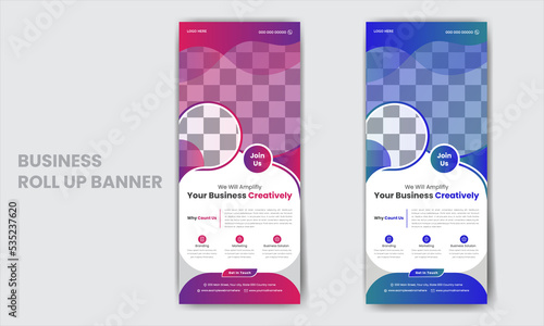 Modern roll up banner template design, vector editable file, agency business banner, x-banner layout, creative promotion