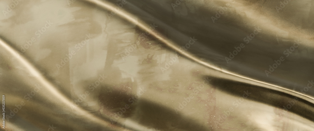 3D render of abstract gold background, soft and smooth golden background.