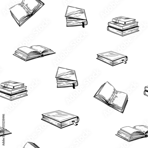 Books seamless pattern, hand drawn vector sketch