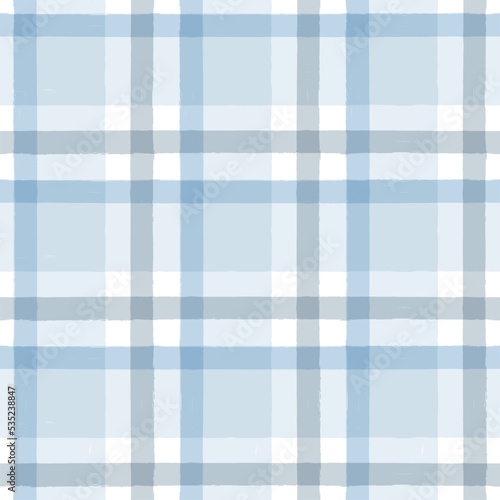 Blue Gingham seamless pattern. Watercolor plaid, tartan texture for spring picnic table cloth, shirts, wallpaper, blankets, paper. vector checkered summer strokes