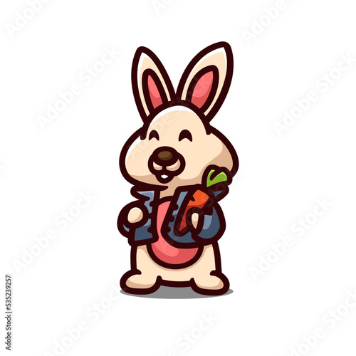 Bunny holding carrot cartoon mascot character, flat design style © Taufikrizkyy