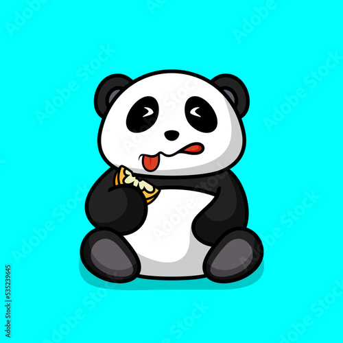 Cute fat panda eating lemon  flat design style