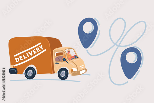 Vector illustration of Delivery service concept. Cargo van and courier.
