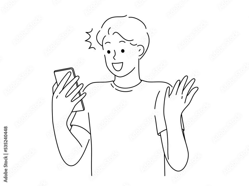 Excited man look at cell stunned by good news Excited man look at cell stunned by good news