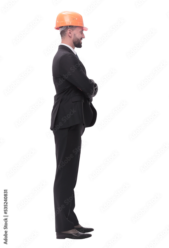 side view.businessman in helmet looking at copy space. side view.businessman in helmet looking at copy space.
