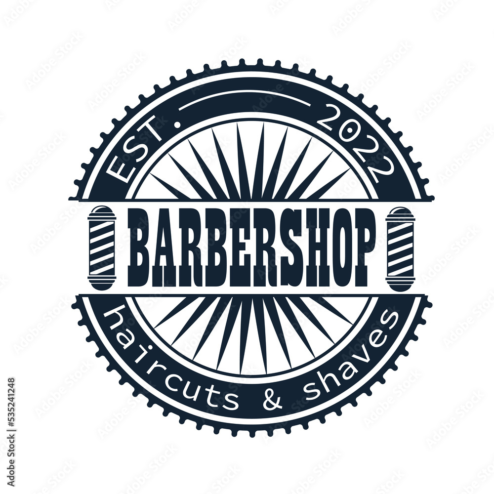 Barbershop logo design with vintage ornaments, and retro lettering illustration in vector format. Isolated on thw white background.