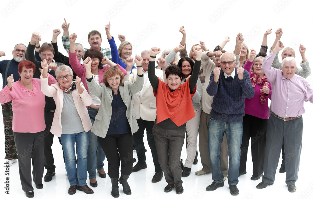 Fototapeta premium Group of senior people raising their hands celebrating a victory