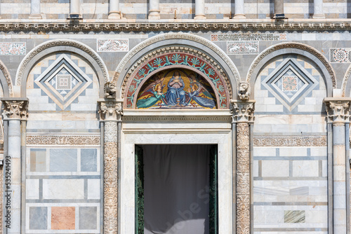Detail of decorated arches above Pisa  s bapstistery window