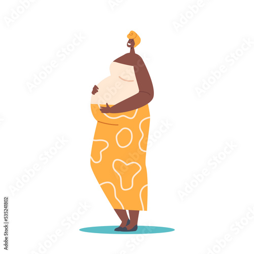 African Pregnant Woman Waiting Baby, Pregnancy Concept. Young Beautiful Mother Hold Belly Isolated on White Background