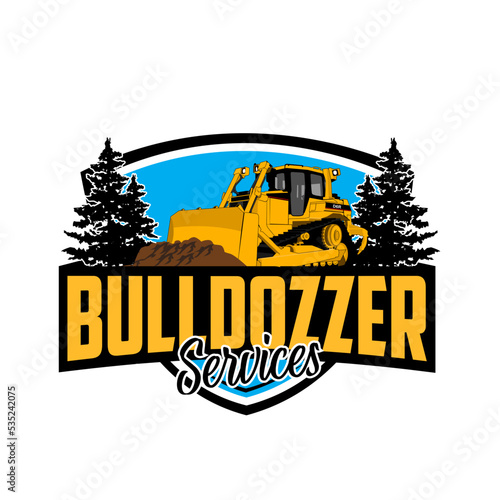Bulldozzer logo template vector. Heavy equipment logo vector for construction company. Creative earthmover services illustration for logo
