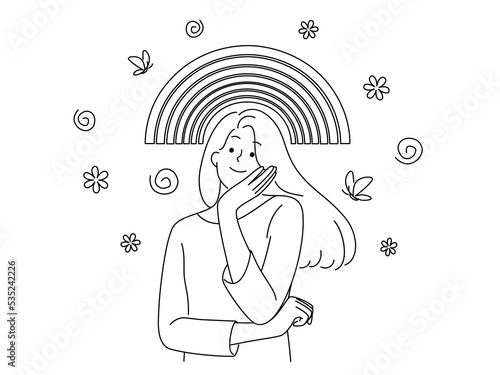 Happy woman dream about bright future