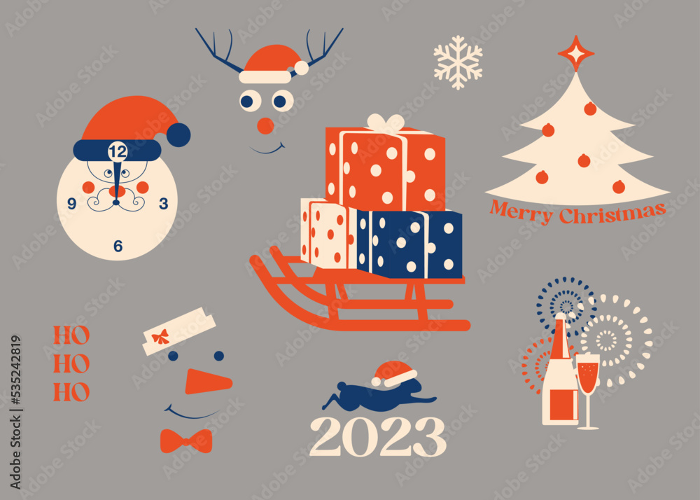 Christmas, New Year, winter vector illustration stickers set