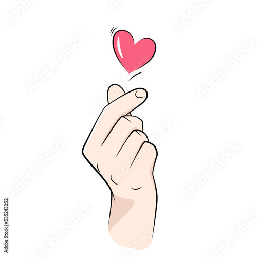 Korean finger heart, love hand sign vector drawing