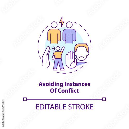Avoiding instances of conflict concept icon. Manage confrontation at workplace abstract idea thin line illustration. Isolated outline drawing. Editable stroke. Arial, Myriad Pro-Bold fonts used