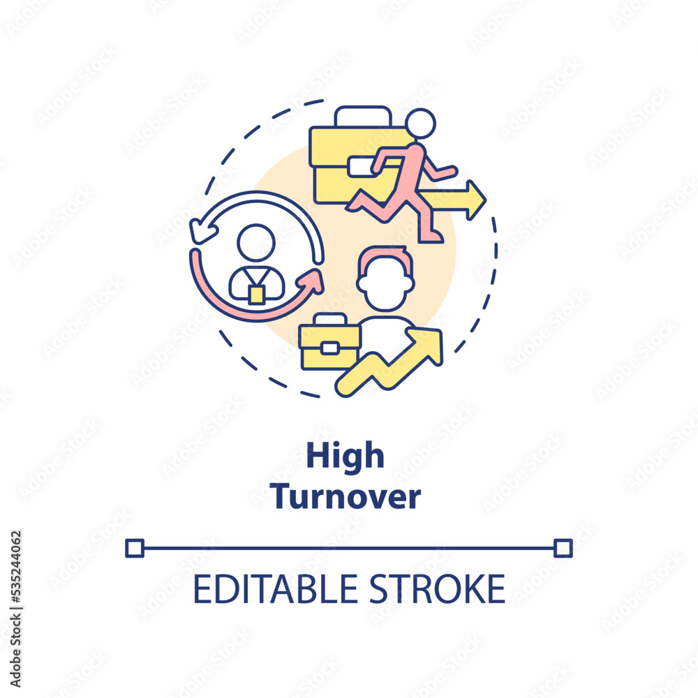 High turnover concept icon. Low workforce satisfaction. Employee termination abstract idea thin line illustration. Isolated outline drawing. Editable stroke. Arial, Myriad Pro-Bold fonts used