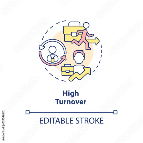 High turnover concept icon. Low workforce satisfaction. Employee termination abstract idea thin line illustration. Isolated outline drawing. Editable stroke. Arial, Myriad Pro-Bold fonts used
