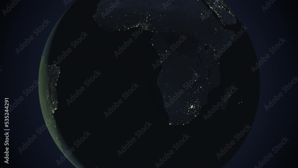 Seamless looping animation of the earth at night zooming in to the 3d map of Botswana with the capital and the biggest cites in 4K resolution Seamless looping animation of the earth at night zooming in to the 3d map of Botswana with the capital and the biggest cites in 4K resolution