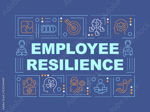 Workforce resilience word concepts blue banner. Employees wellness. Infographics with editable icons on color background. Isolated typography. Vector illustration with text. Arial-Black font use