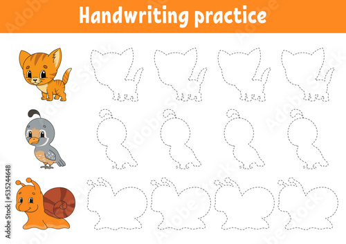 Handwriting pactice. Education developing worksheet. Activity page. Color game for children. Isolated vector illustration. cartoon character.