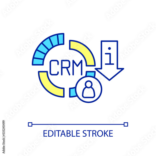 Integration of CRM systems RGB color icon. Collecting and analyzing customer data. Leads generation. Isolated vector illustration. Simple filled line drawing. Editable stroke. Arial font used