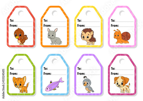 Bright stickers. Rectangular label. Color vector isolated illustration.