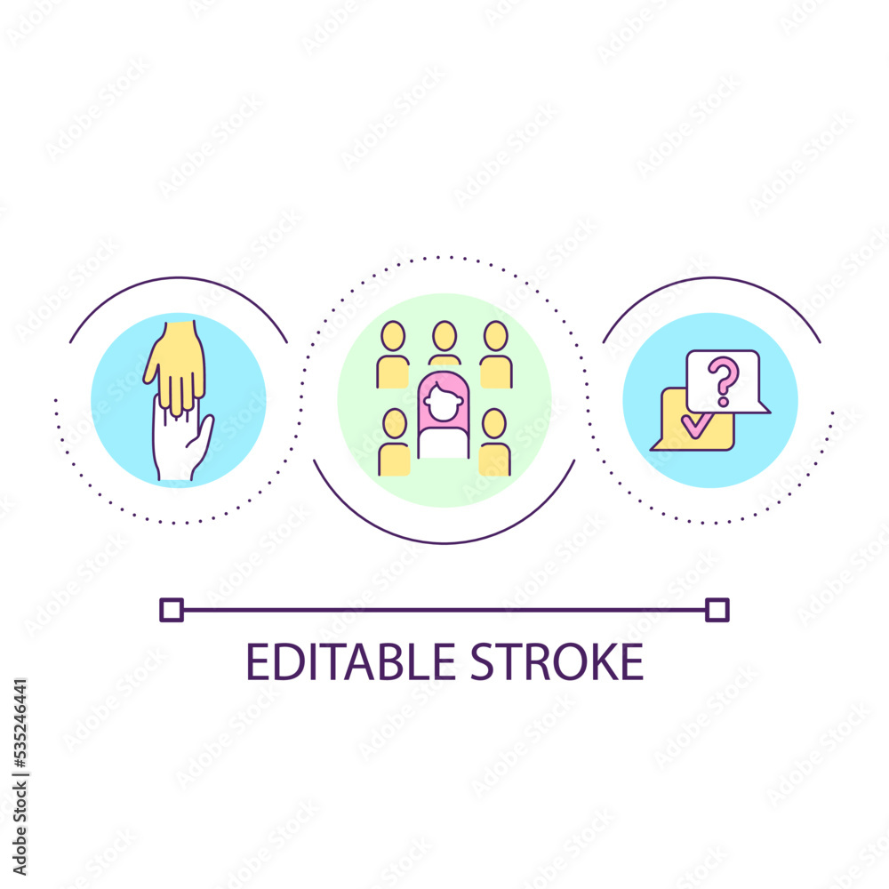 Look for soulmate loop concept icon. Finding like-minded. Need support. Building strong friendship abstract idea thin line illustration. Isolated outline drawing. Editable stroke. Arial font used