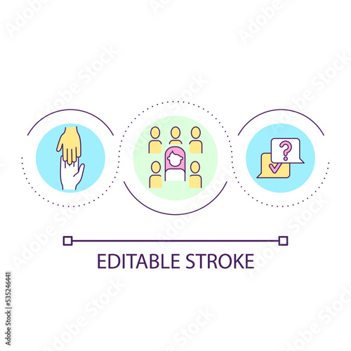Look for soulmate loop concept icon. Finding like-minded. Need support. Building strong friendship abstract idea thin line illustration. Isolated outline drawing. Editable stroke. Arial font used