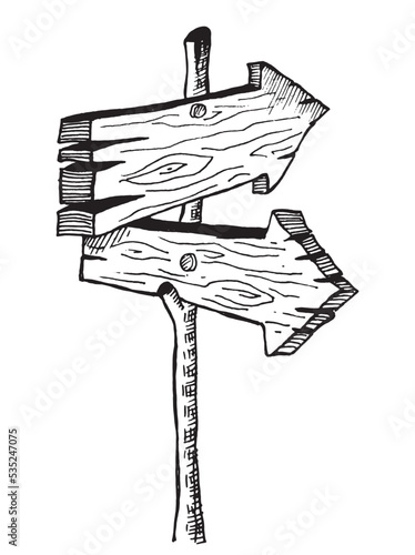Direction sign post with arrow set vector illustration. Realistic 3d choice signpost to choose road or street, blank signboard pointer with wooden pole template collection isolated on white background