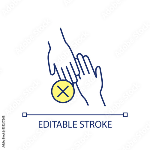 Social distancing RGB color icon. Reducing physical interaction. Keep distance in relationship. Isolated vector illustration. Simple filled line drawing. Editable stroke. Arial font used