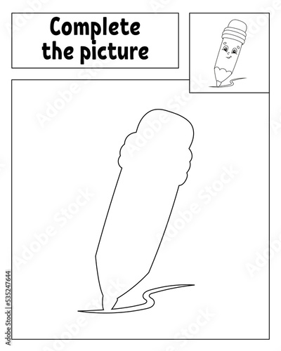 Complete the picture. Coloring page for kids. Back to school theme. Vector illustration.