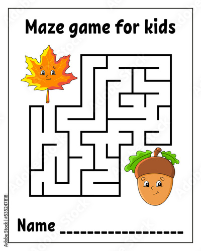 Square maze. Game for kids. Puzzle for children. Labyrinth conundrum. cartoon character. Isolated on white background. Vector illustration.