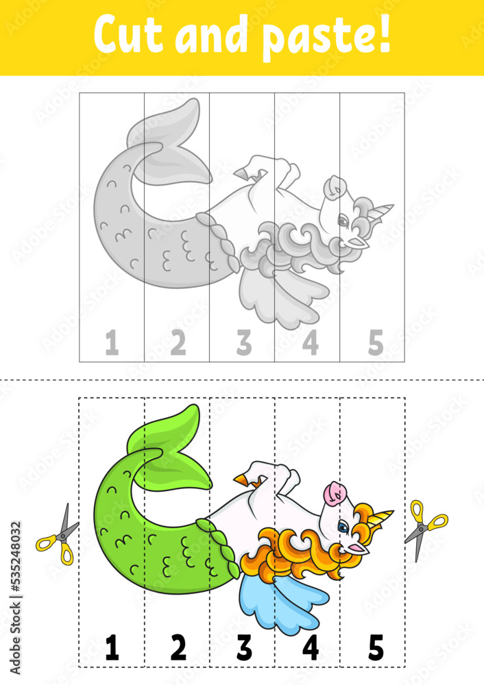 Learning numbers 1-5. Cut and glue. cartoon character. Education ...