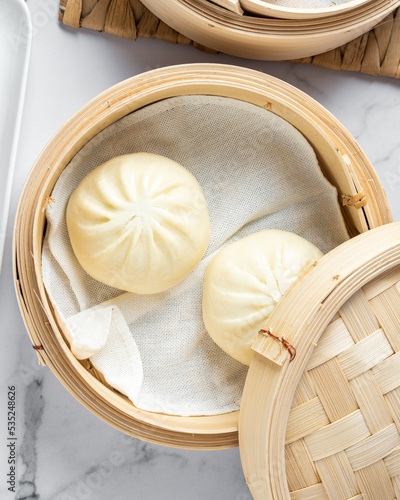 Japanese baozi in a bamboo steamer