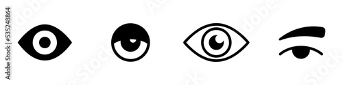Conjunto de iconos de ojos de diferentes estilos. Símbolo de la vista. Concepto de ver, observar, revisar. Visión. ilustración vectorial
