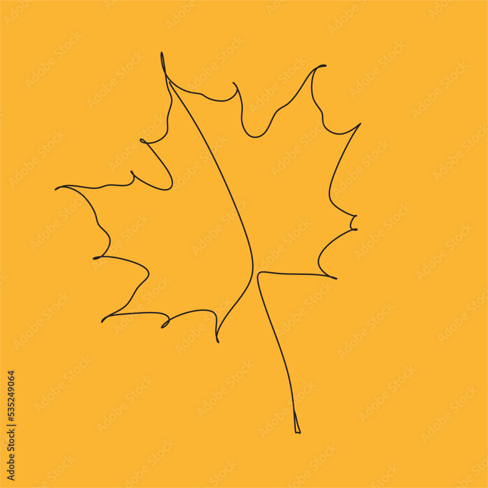 Continuous one line of edible maple in silhouette. Minimal style autumn leaves. Perfect for cards, party invitations, posters, stickers, clothing. Black abstract icon.