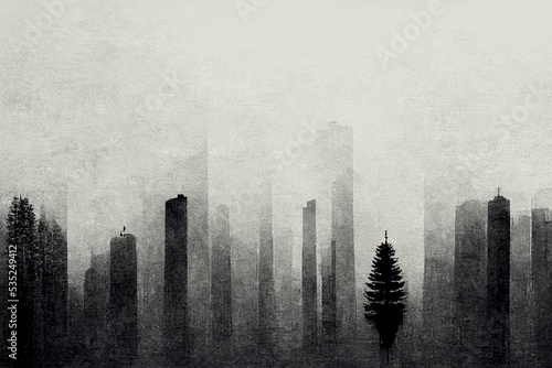 Vászonkép Black and white forest scene as background illustration in minimalism art style