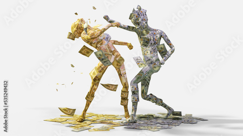 currency fight concepts. Sri Lankan rupee character against us Dollar character. 3d rendering of dollar vs rupee photo