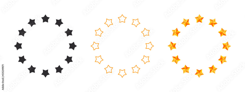 Stars circles. Different star shapes. Pointed stars. Shine sparkle icon. Vector icons