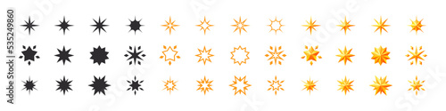 Icon collection of stars. Different star shapes. Shine sparkle icon. Vector icons