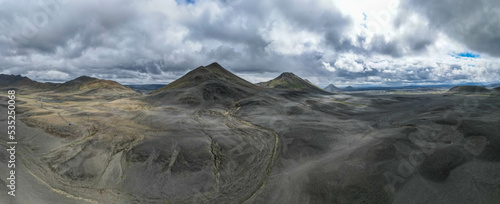 Drone view at the deserted landscape in Iceland