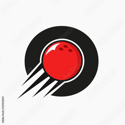 Initial Letter O Bowling Logo Concept With Moving Bowling Ball Icon. Bowling Sports Logotype Symbol Vector Template