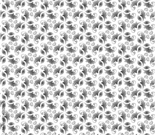 Floral ornament. Seamless abstract classic background with silver lives. Pattern with repeating floral elements. Ornament for fabric, wallpaper and packaging