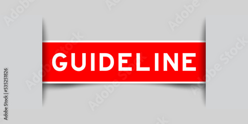Inserted red color label sticker with word guideline on gray background