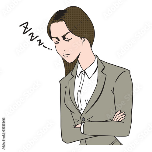 居眠りする女性のビジネスマン