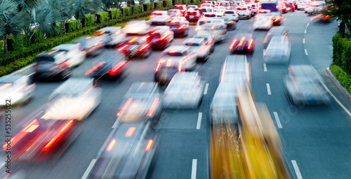 Fast moving traffic in city evening