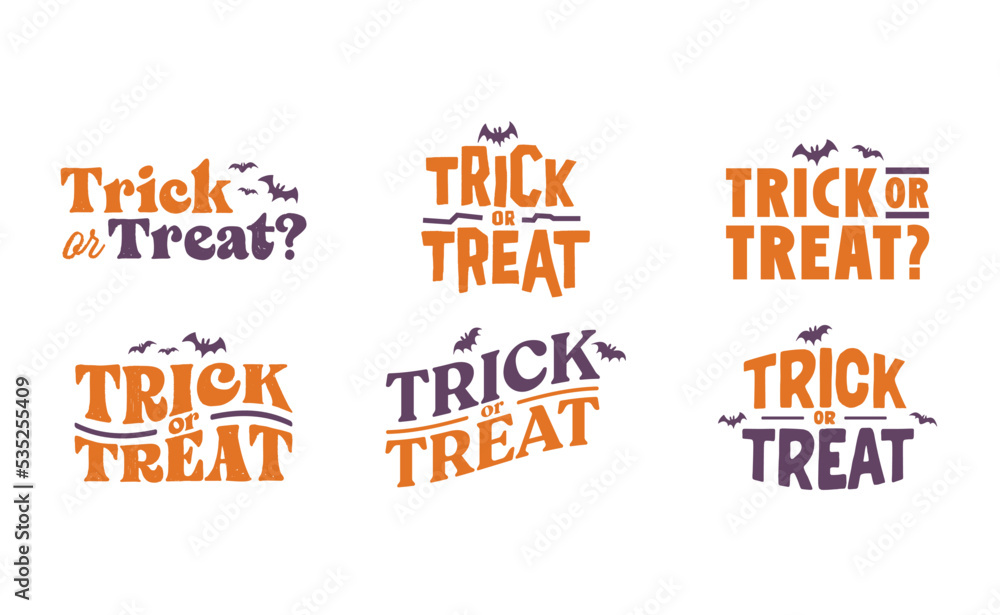 Trick or Treat lettering design with flying bats. Halloween card or banner spooky design. Trick or Treat lettering design with flying bats. Halloween card or banner spooky design.