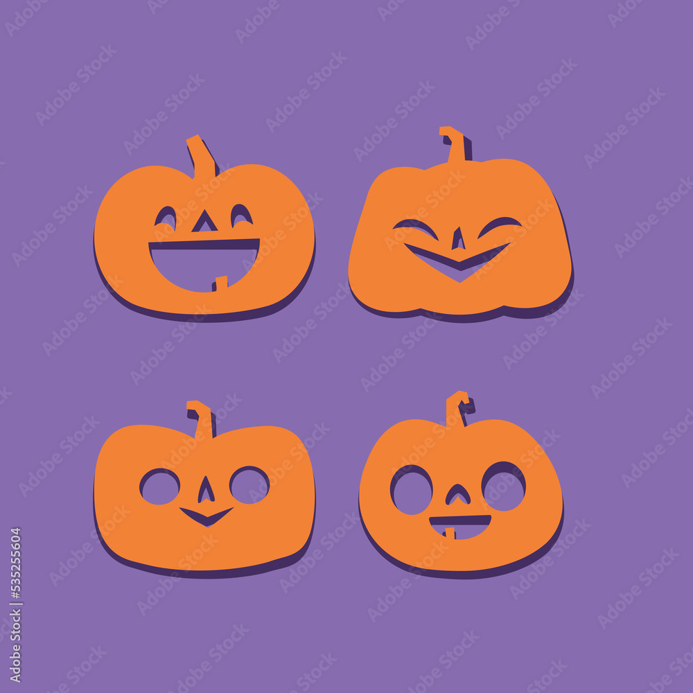 Set of Halloween carved pumpkins. Flat style, vector cute spooky design. Set of Halloween carved pumpkins. Flat style, vector cute spooky design.